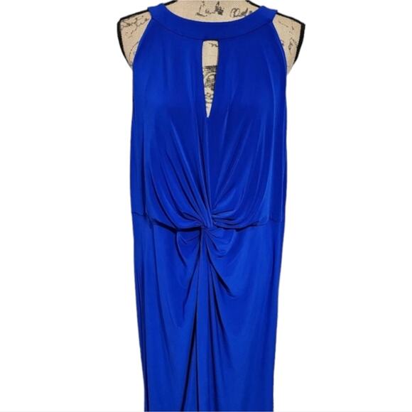ELIZA J. Halter Keyhole Neck Sleeveless Twist front maxi royal blue Dres Plus 20 - Picture 2 of 7